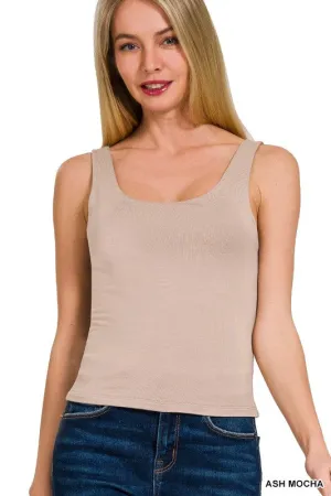 2 Layer Round Neck Tank - Ash Mocha