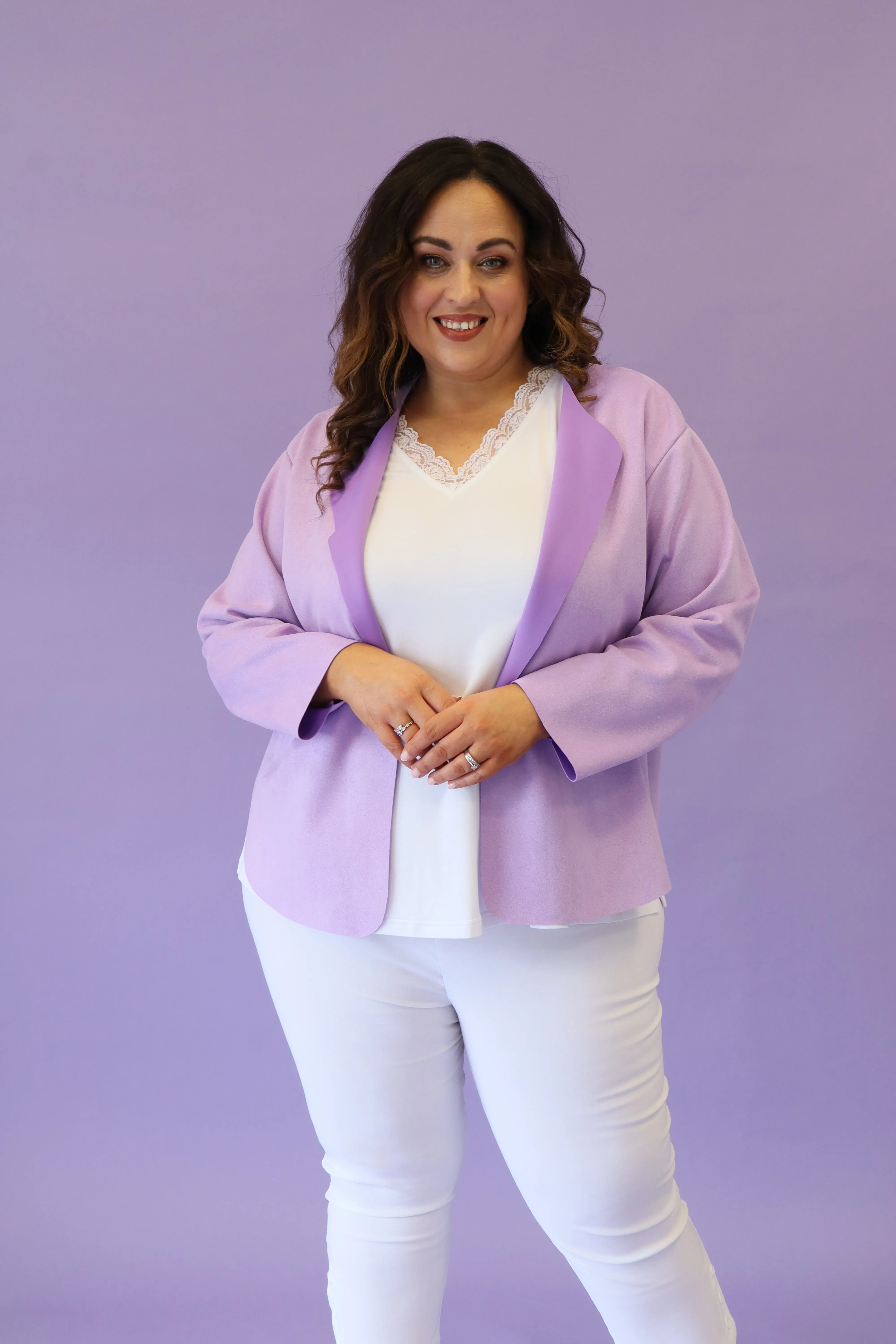 April Suede Waterfall Jacket in Purple