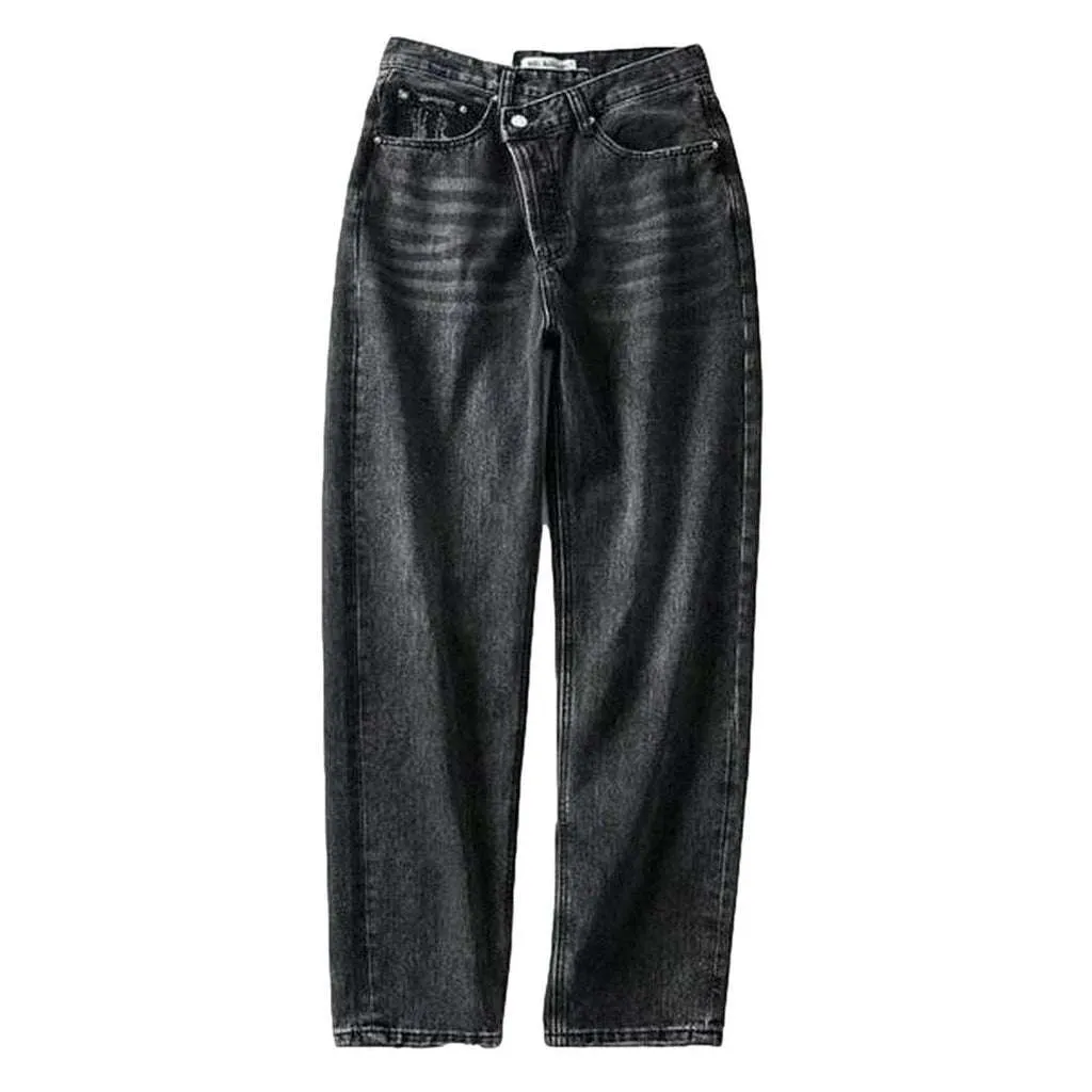 Asymmetric button women jeans