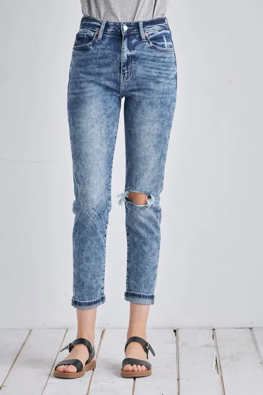 Aubree High Rise Stretch Distressed Mom Jeans