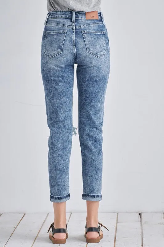 Aubree High Rise Stretch Distressed Mom Jeans