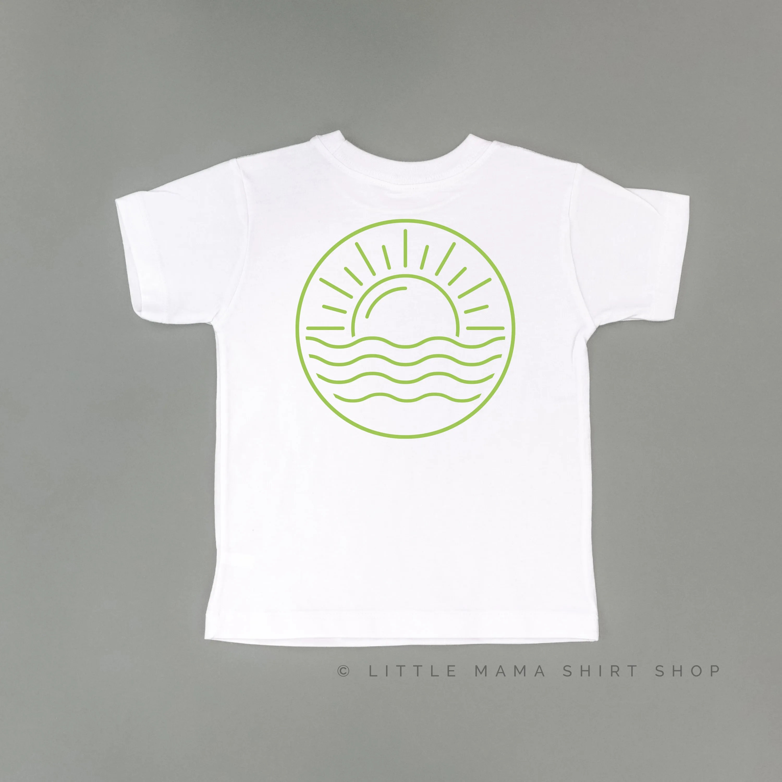 BEACH BUM DESIGN FRONT / OCEAN SUNSET BACK - Short Sleeve Child Shirt