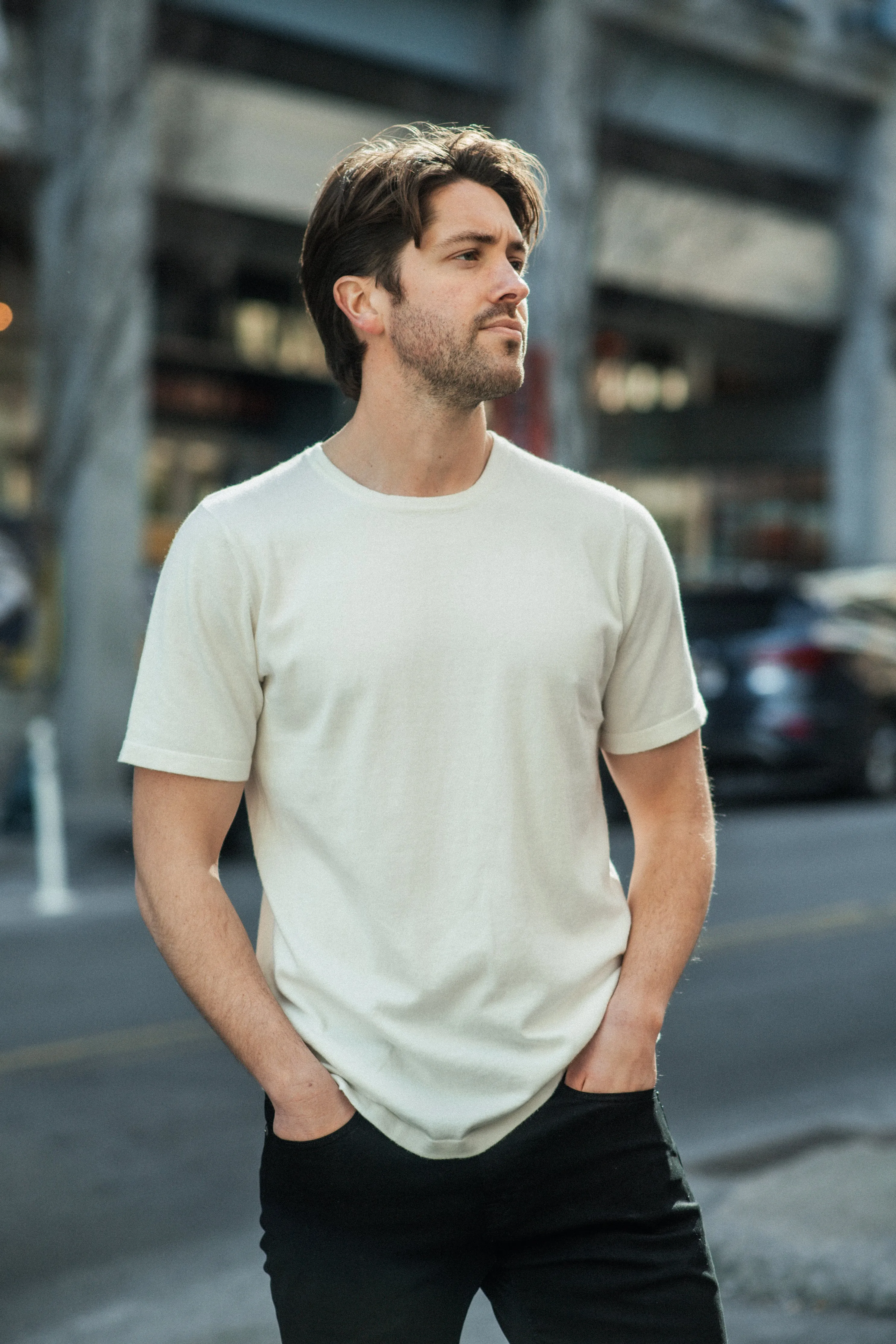 Berkeley Cashmere   Silk Blend Tee (Black & Creme)