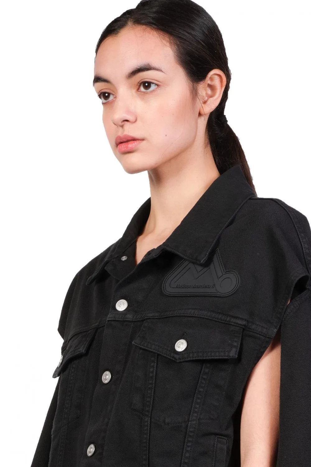 Black Denim Arm Cut Outs Jacket