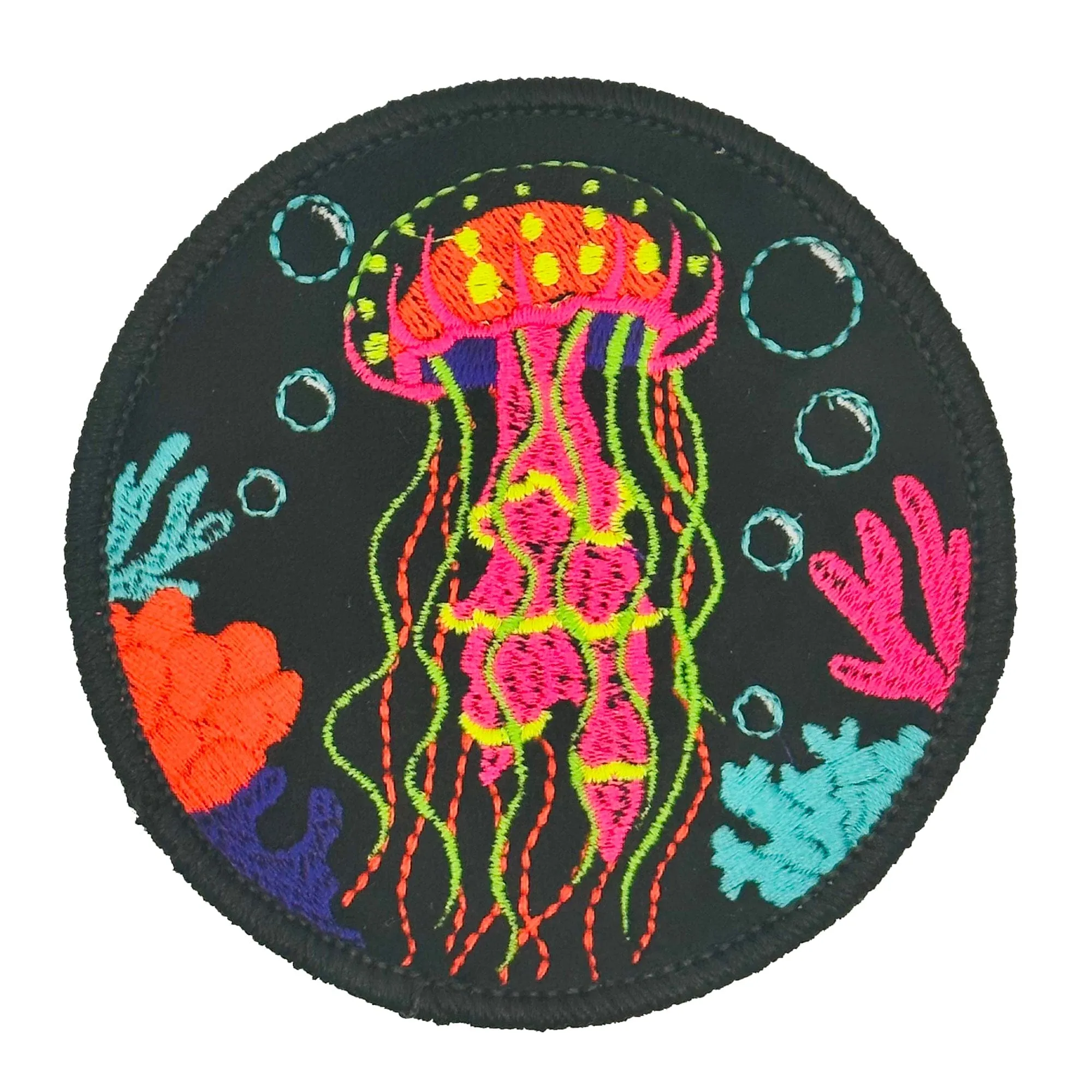 Blacklight Dark Blacklight Jellyfish Velvet Patch - Amp Up Your Wardrobe with Trippy, Eye-Catching Fluorescent Thread Magic