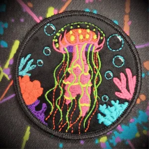 Blacklight Dark Blacklight Jellyfish Velvet Patch - Amp Up Your Wardrobe with Trippy, Eye-Catching Fluorescent Thread Magic