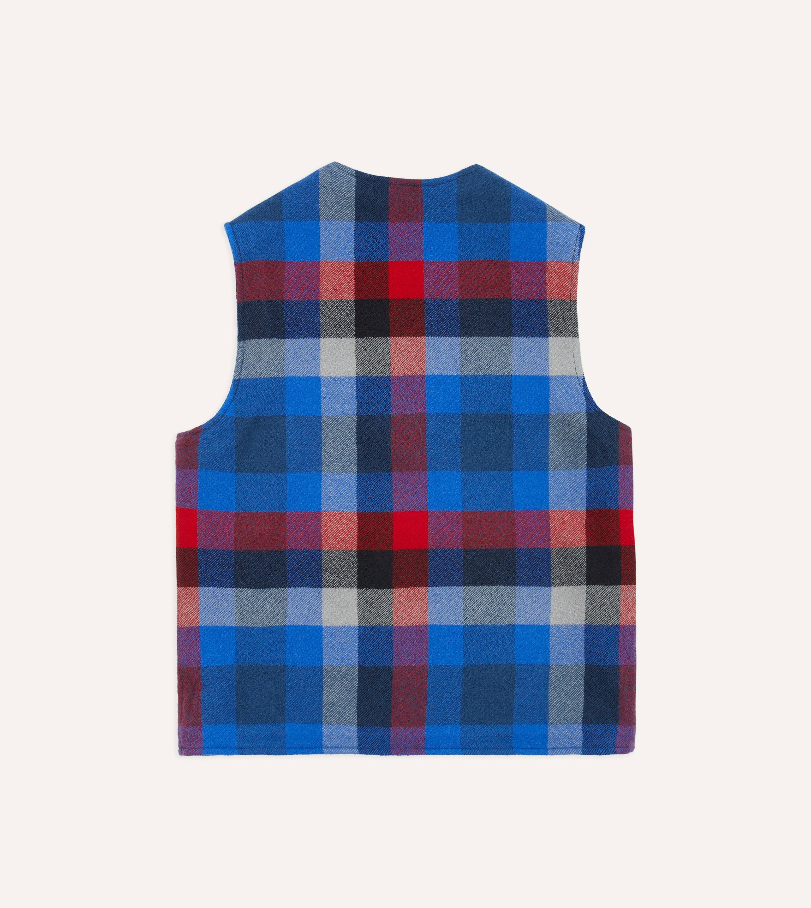 Blue Check Wool Snap Vest