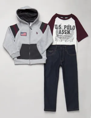 BOYS 3 PIECE SET - FLEECE, TEE & JEANS