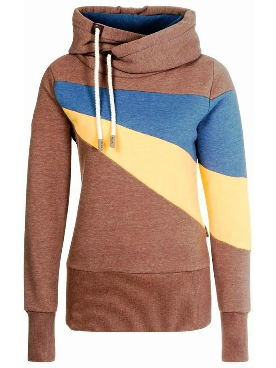 Casual Long Sleeve Colorblock Hooded Sweatshirt