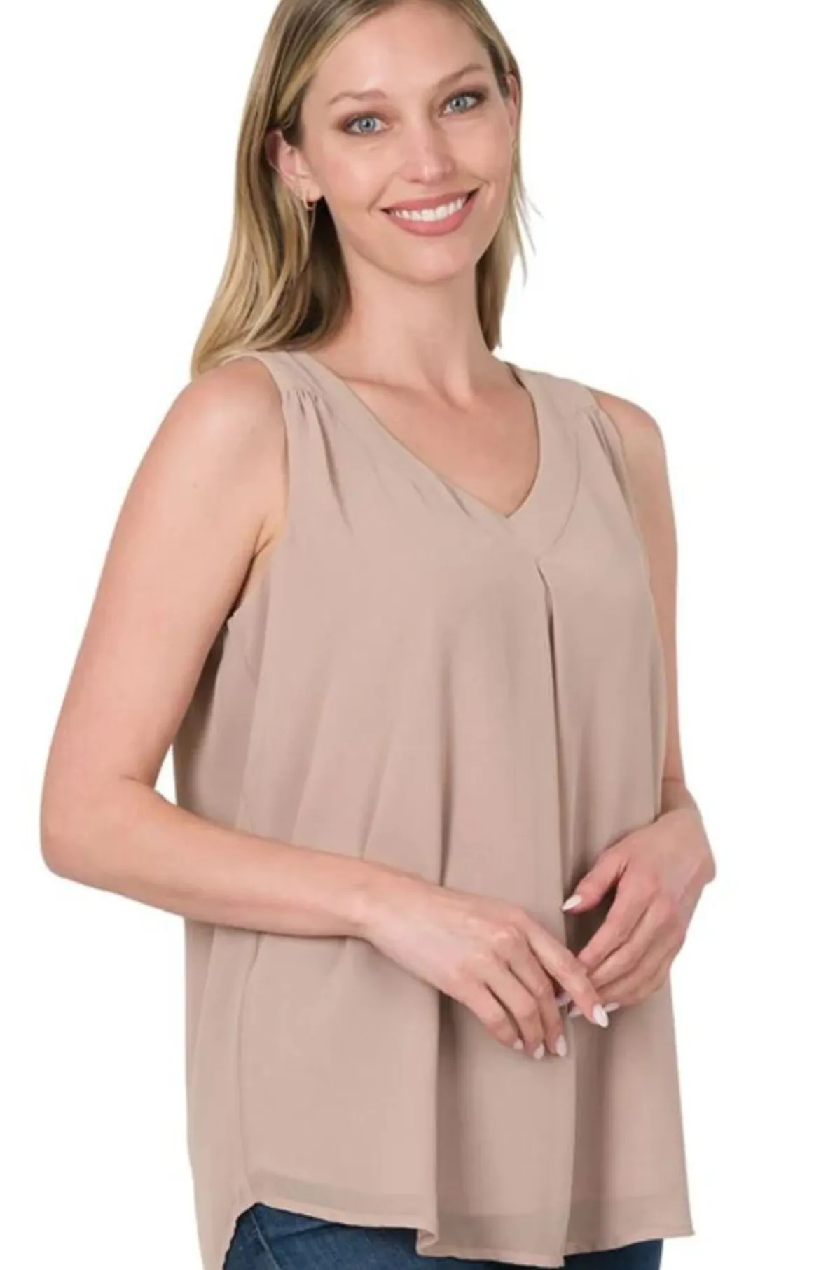 Chiffon Double Layer Sleeveless V-Neck Top