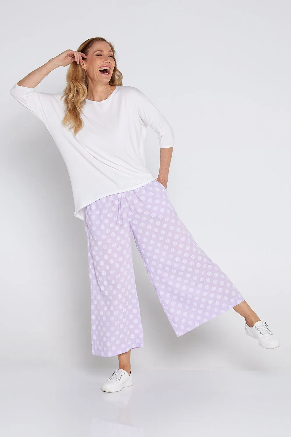 Cleo Wide Leg Drawstring Pants - Lilac/Spot