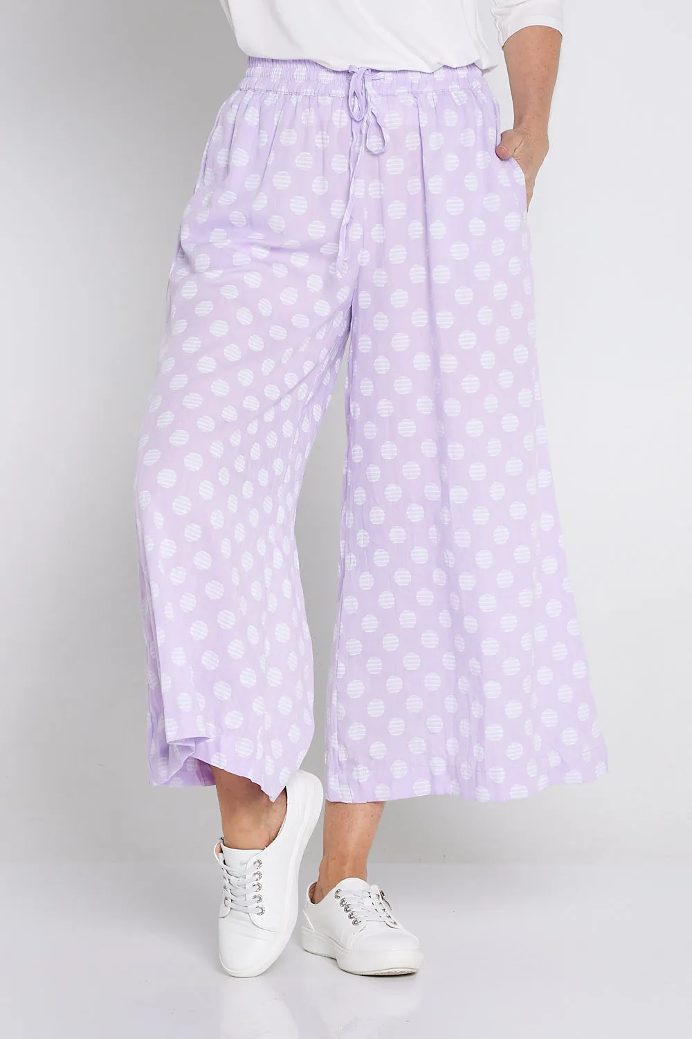 Cleo Wide Leg Drawstring Pants - Lilac/Spot