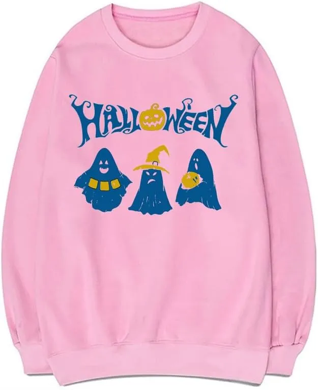 CORIRESHA Unisex Ghost Sweatshirts Crewneck Long Sleeves Casual Harajuku Halloween Pullovers