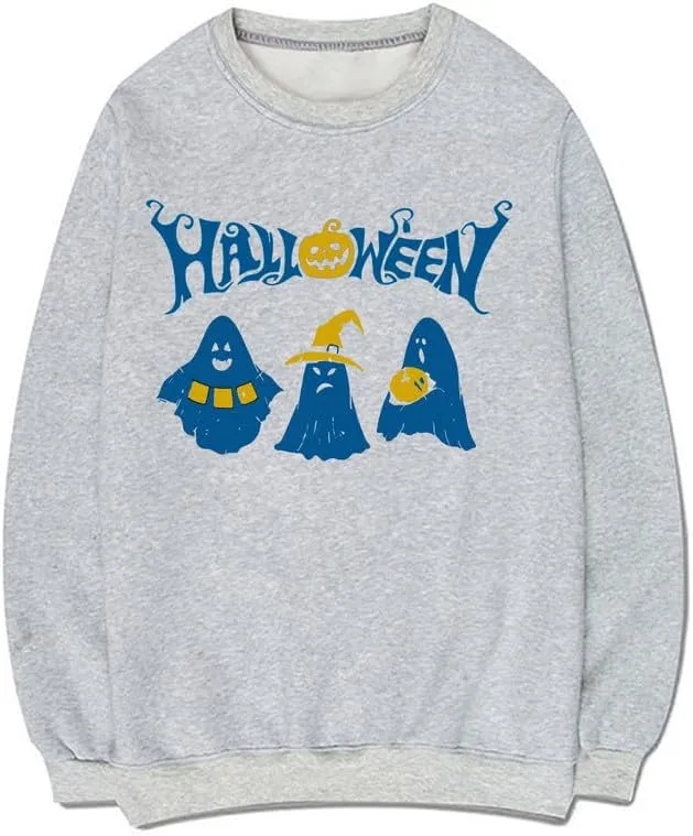 CORIRESHA Unisex Ghost Sweatshirts Crewneck Long Sleeves Casual Harajuku Halloween Pullovers