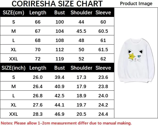 CORIRESHA Unisex Stars Y2k Pattern Crewneck Long Sleeves Casual Cat Lovers Sweatshirts