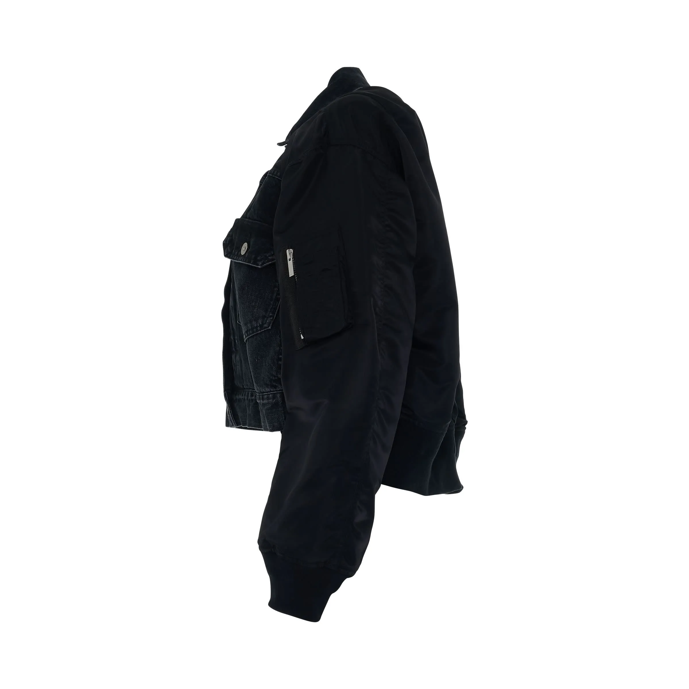 Denim & Nylon Twill Mix Jacket in Black