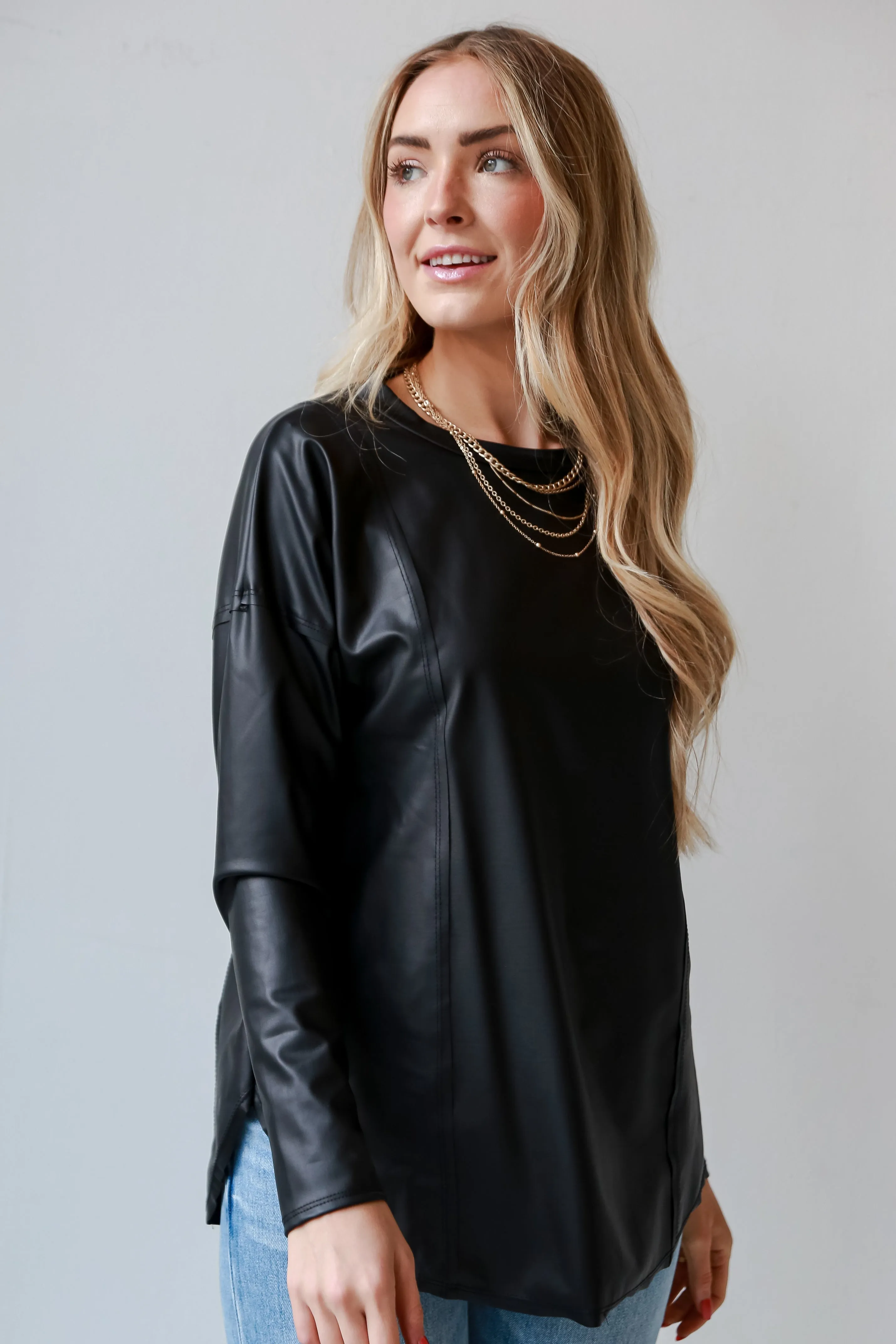 FINAL SALE - Classically You Black Leather Top