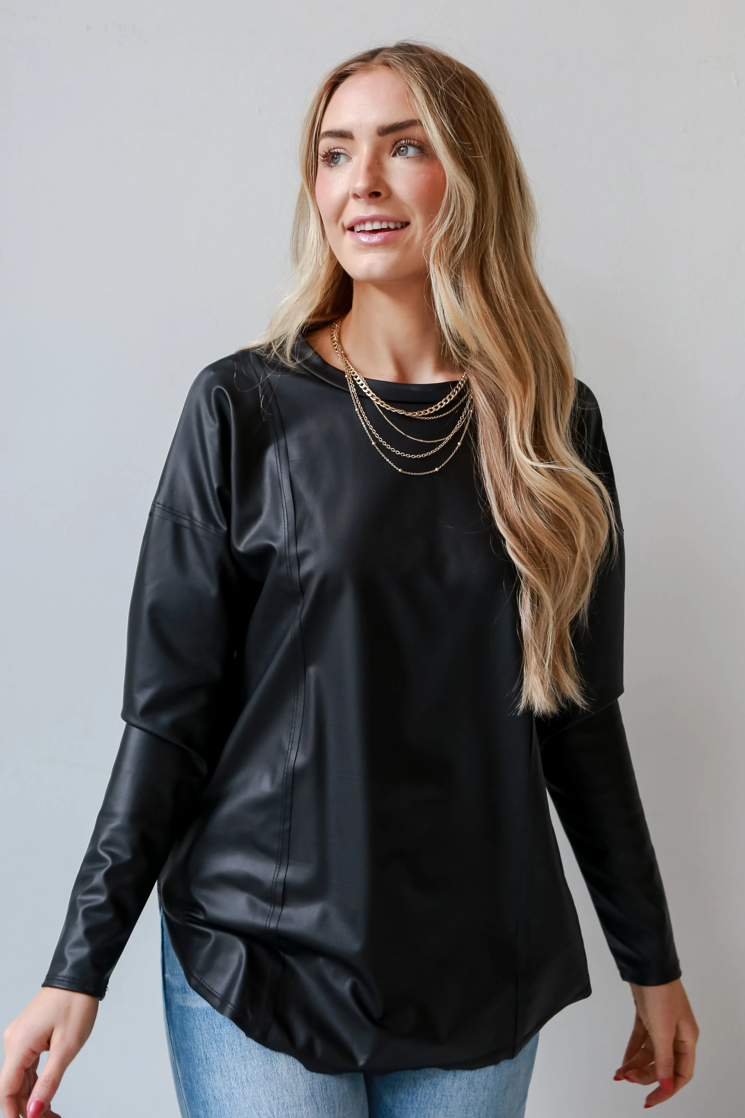 FINAL SALE - Classically You Black Leather Top