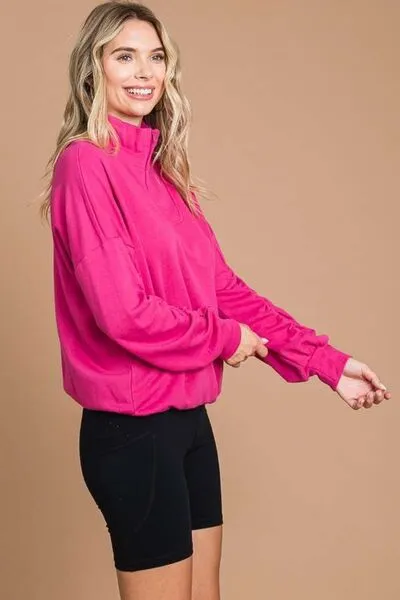 Full Size Half Zip Long Sleeve Sweatshirt