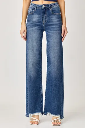 Full Size High Rise Frayed Hem Wide Leg Jeans