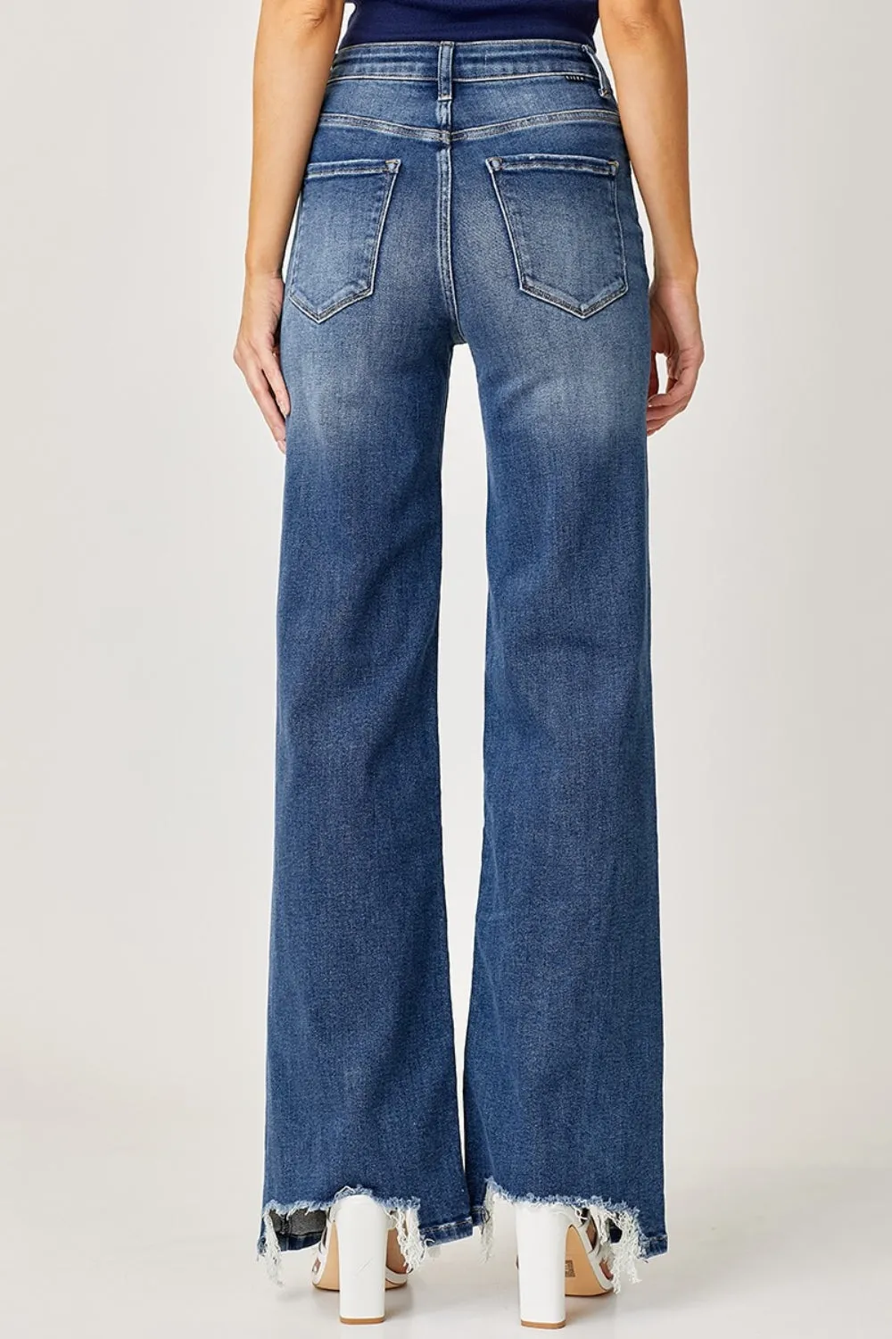 Full Size High Rise Frayed Hem Wide Leg Jeans