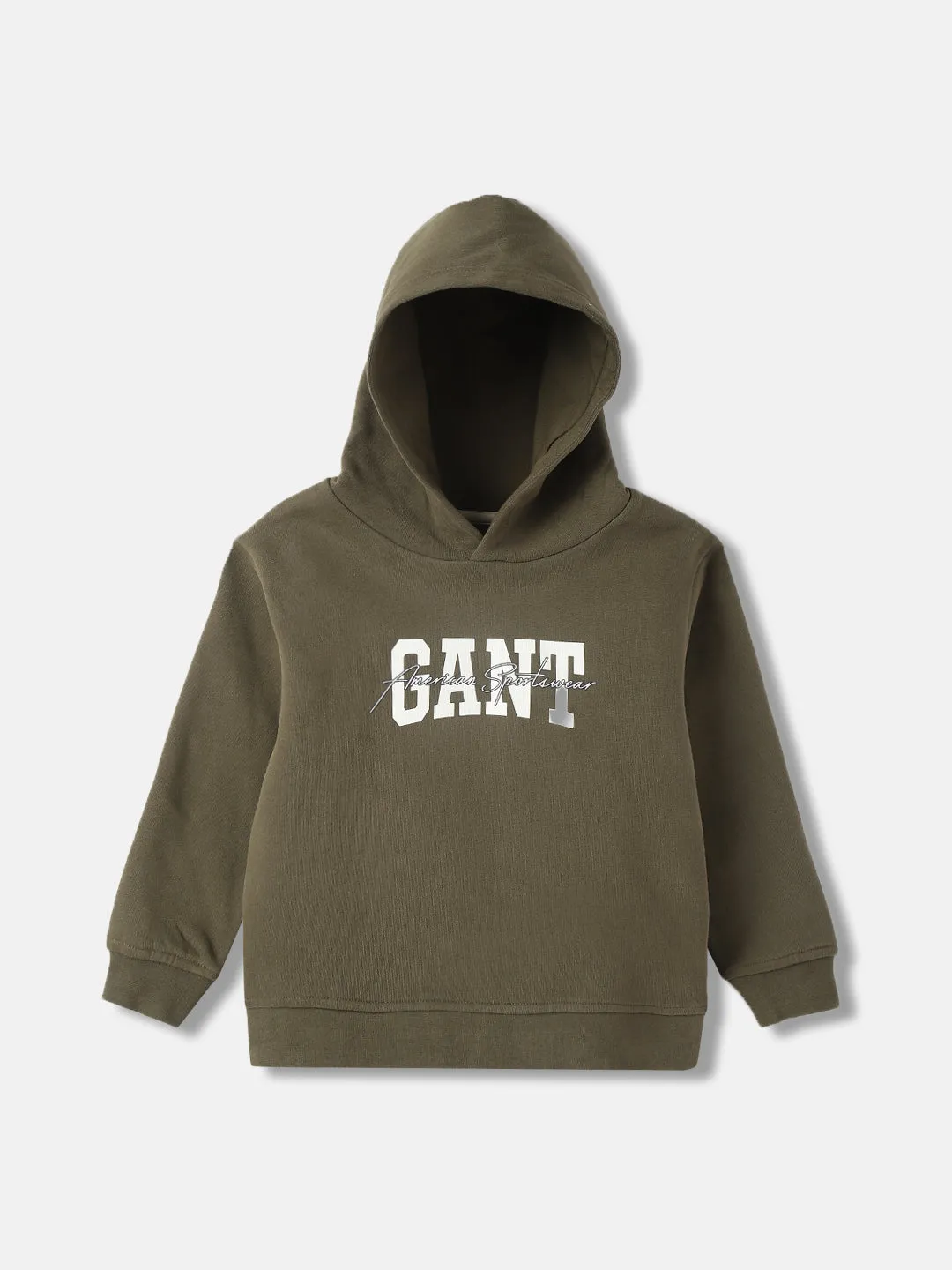 Gant Boys Green Printed Hooded Full Sleeves Pullover Style Sweatshirt