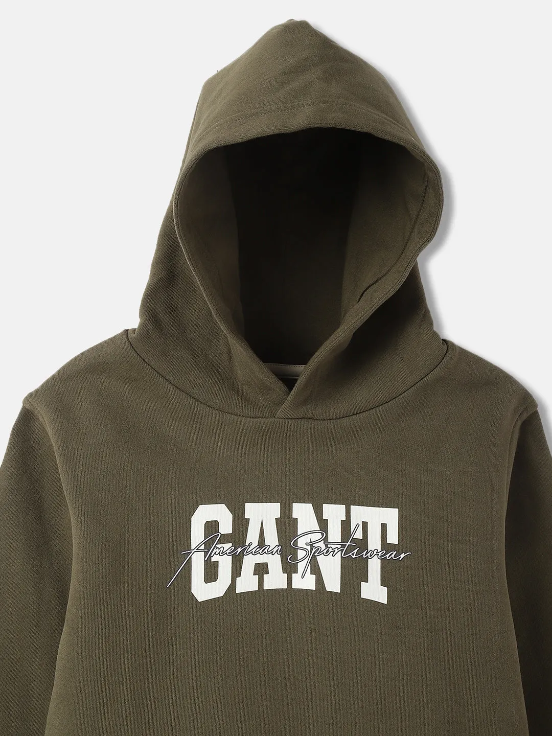 Gant Boys Green Printed Hooded Full Sleeves Pullover Style Sweatshirt