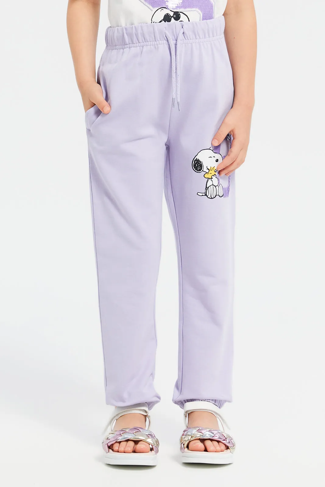 Girls Lilac Snoopy Sequins Track Pants