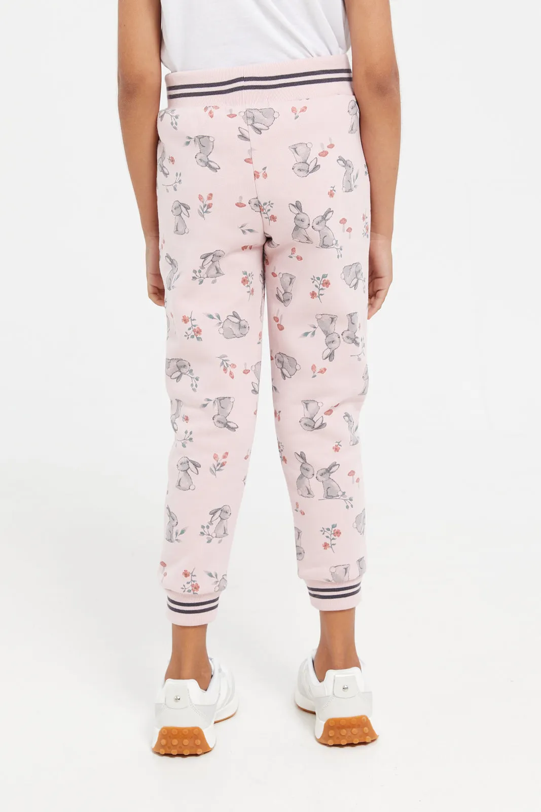 Girls Pink Printed Track Pants