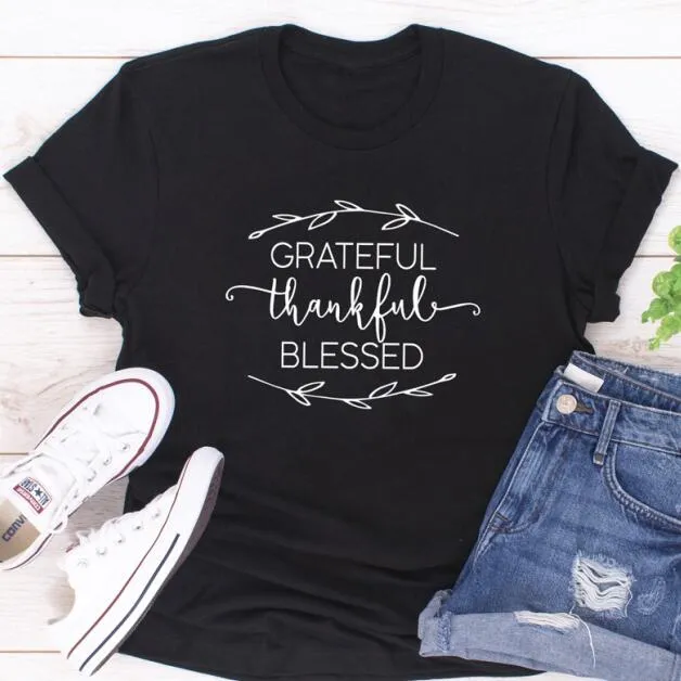 Grateful Thankful Blessed Christian Statement Shirt