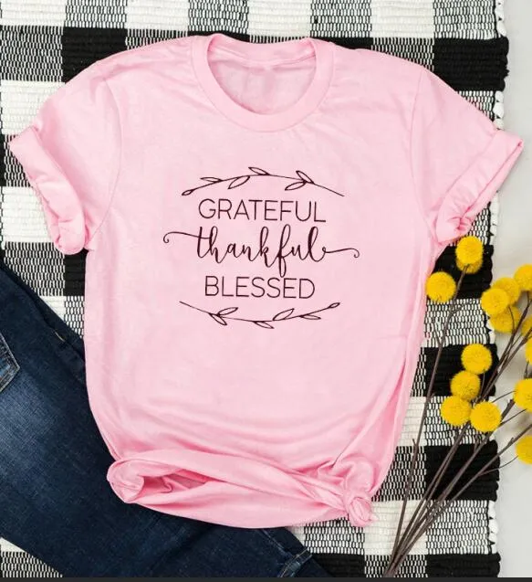 Grateful Thankful Blessed Christian Statement Shirt