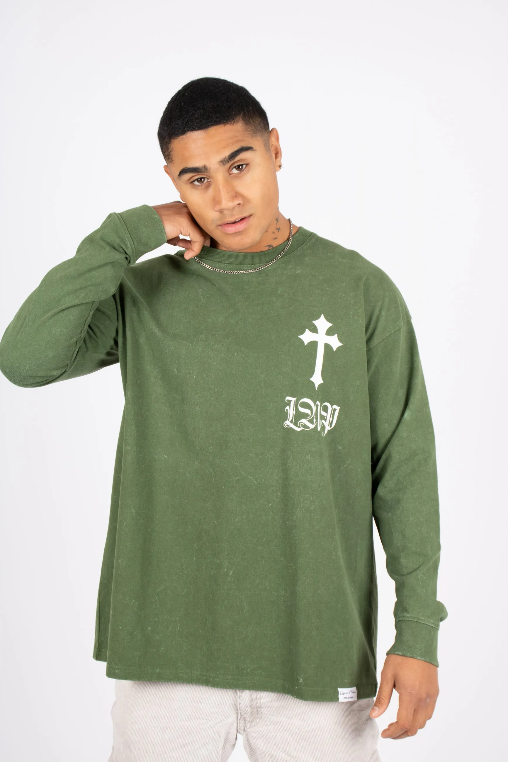 Green Long Sleeve T - Only the blessed