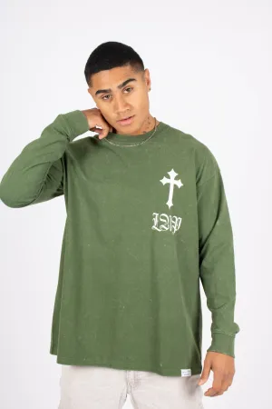 Green Long Sleeve T - Only the blessed