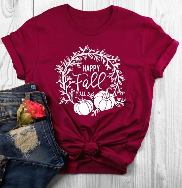 Happy Fall Y'all Pumpkin Holiday Statement Shirt