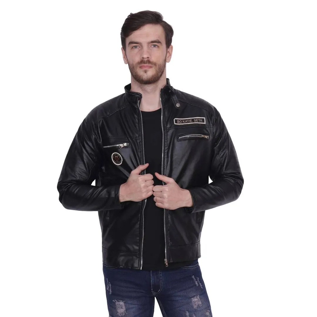 High Quality Solid Faux Leather Jacket For Men