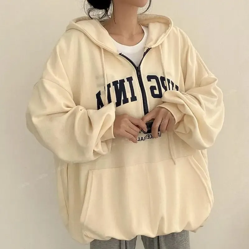 Korean Oversized Long Sleeve Casual Pullover Hoody with Harajuku Letter Print