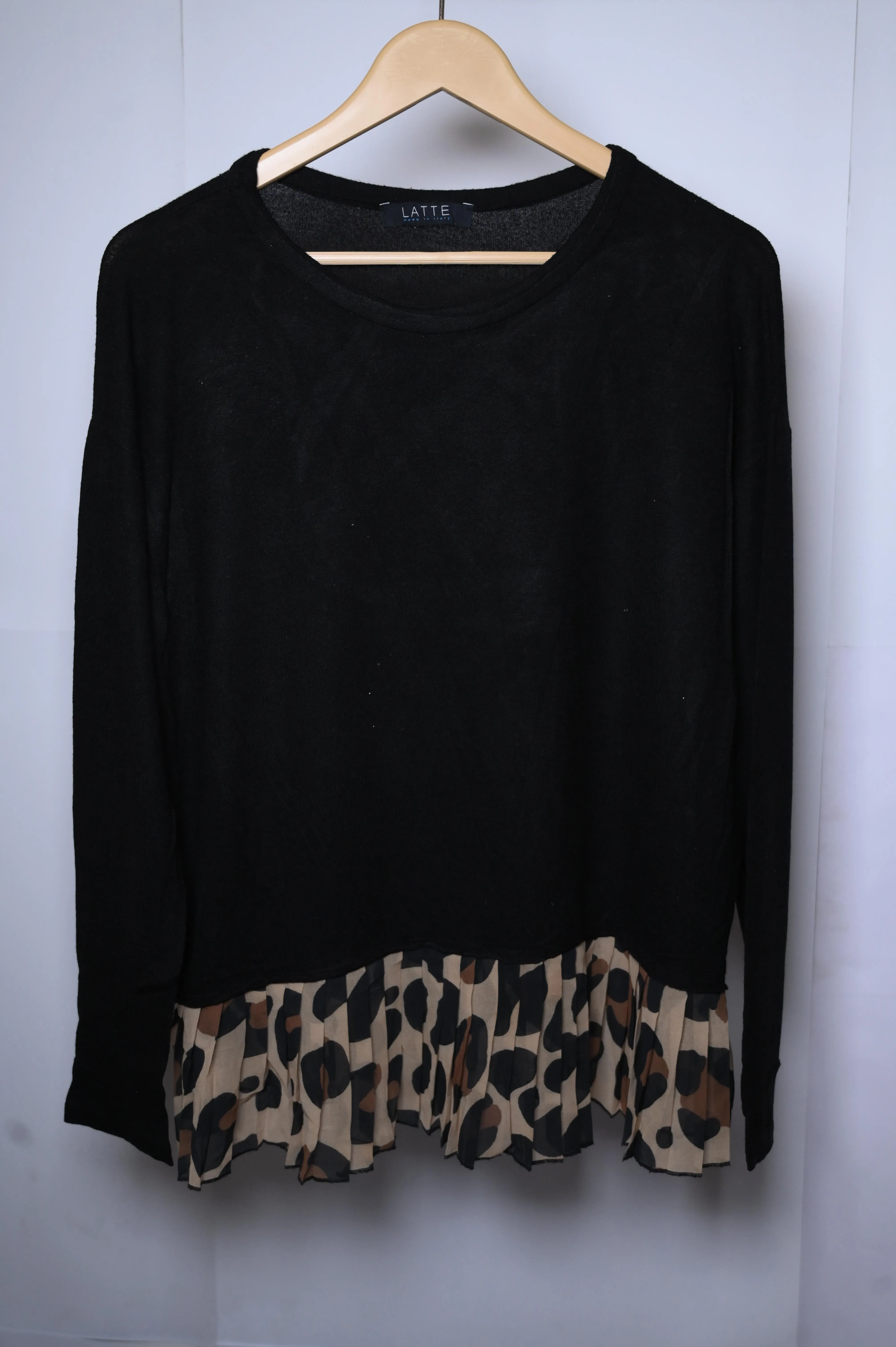 Latte Black Sweatshirt with Cheetah Print Border - Small