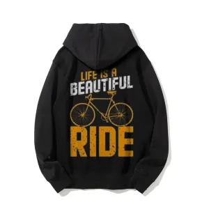 Life Is A Beautiful Ride Funny Letter Graphic Pullover With Kangaroo Pocket Hoodies