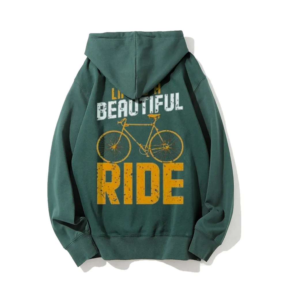 Life Is A Beautiful Ride Funny Letter Graphic Pullover With Kangaroo Pocket Hoodies