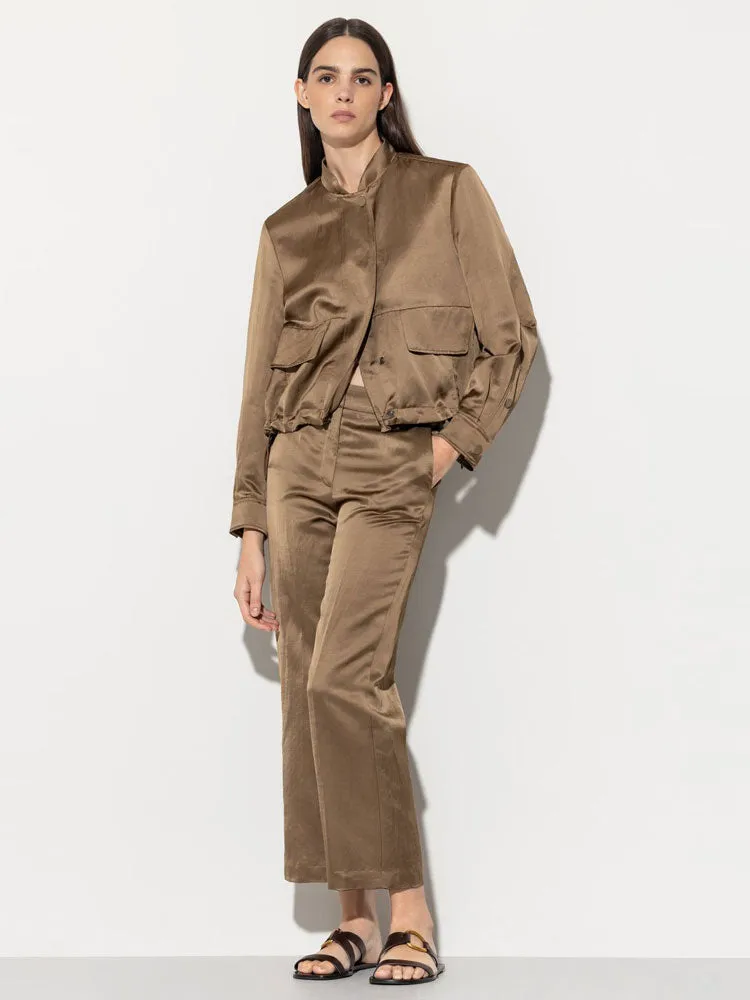 Luisa Cerano Satin Look Blouson Jacket Tobacco