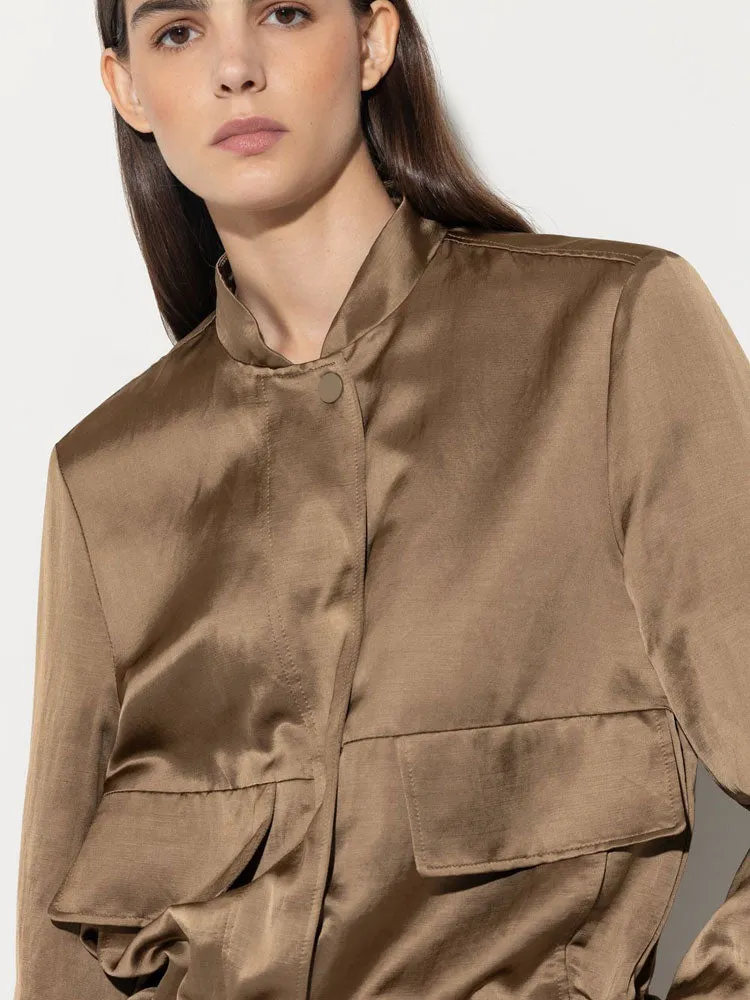 Luisa Cerano Satin Look Blouson Jacket Tobacco