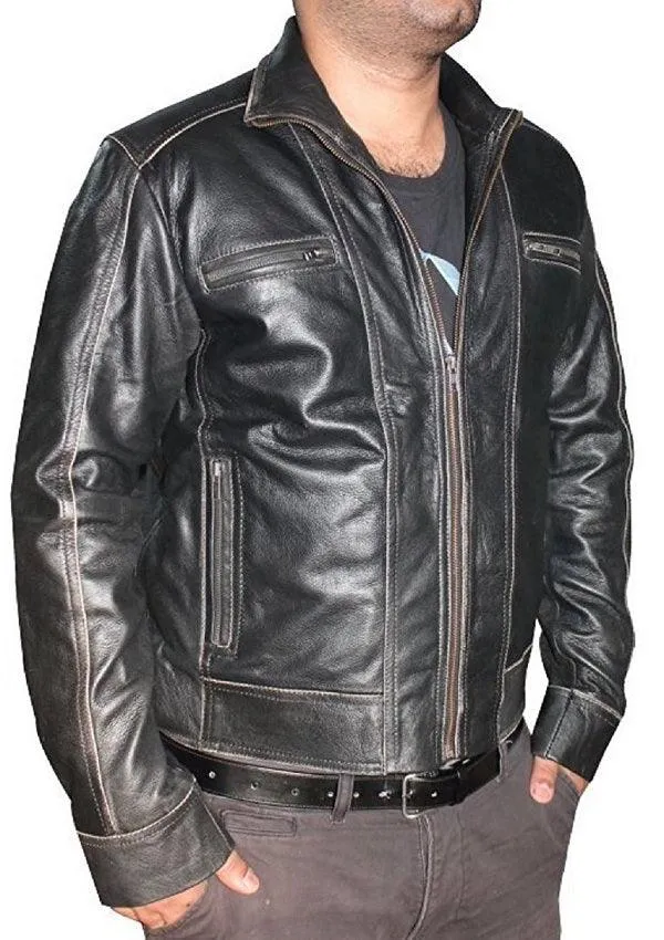 Macho black classic Leather Jacket