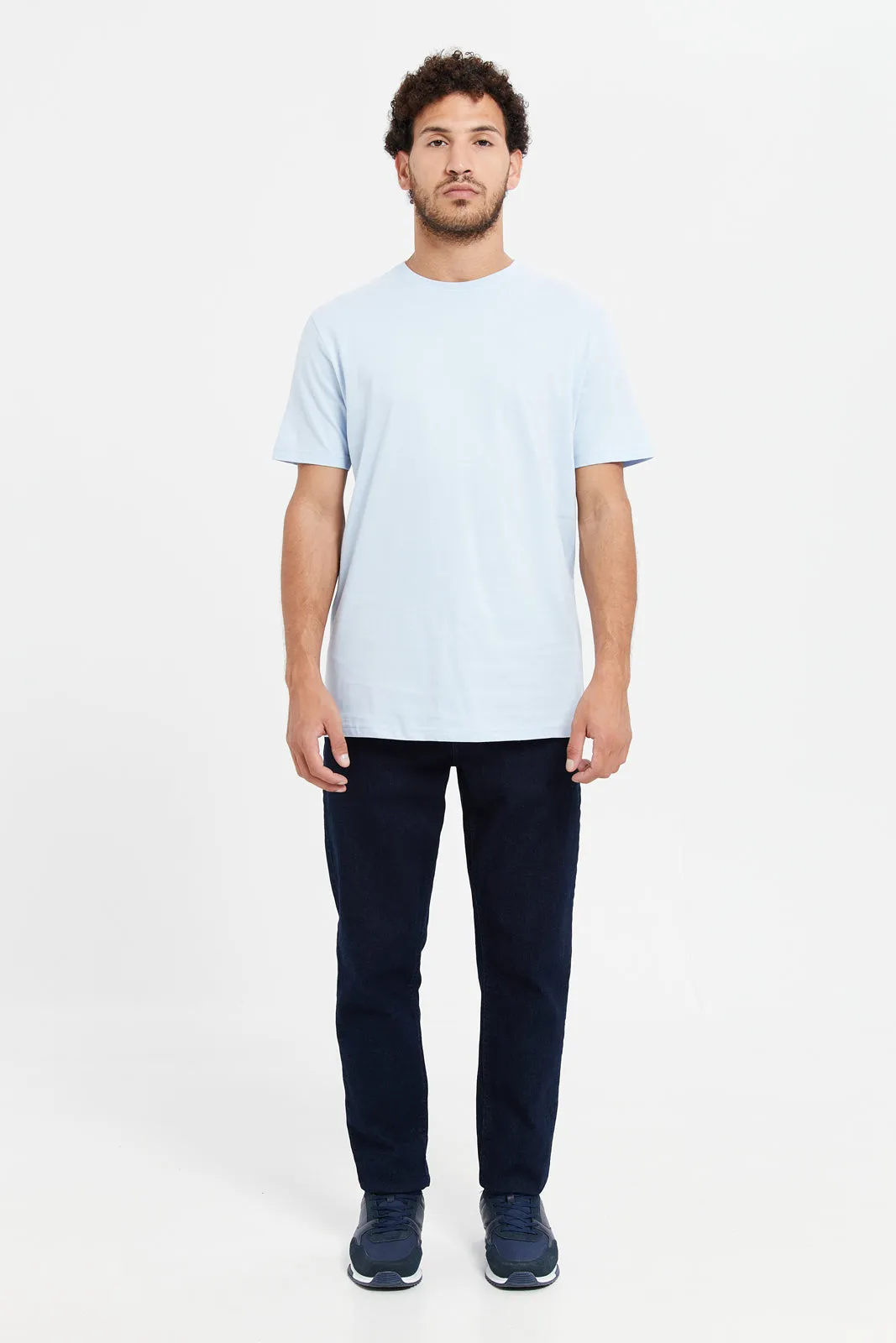 Men Blue Plain Round Neck T-Shirt