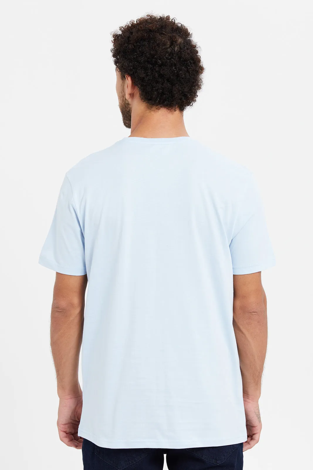 Men Blue Plain Round Neck T-Shirt