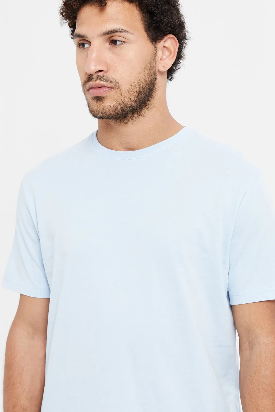 Men Blue Plain Round Neck T-Shirt