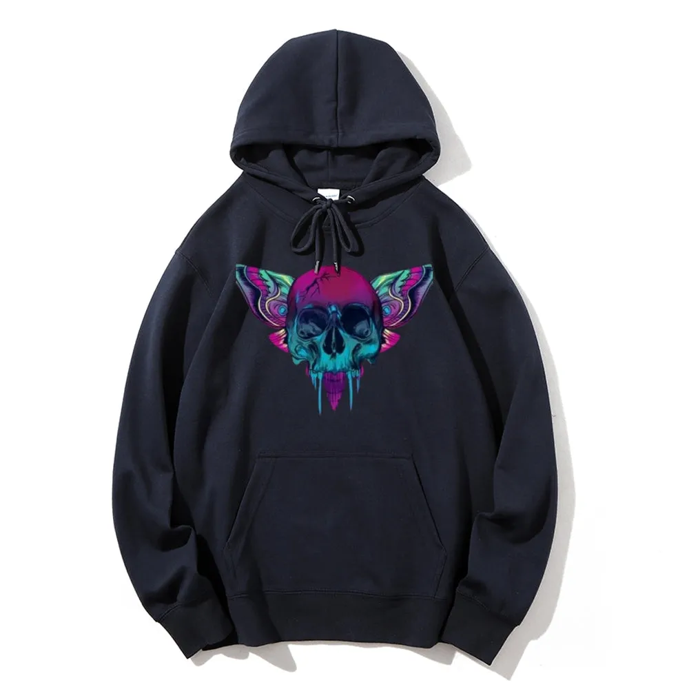 Mens A Skull with Butterflies Graphic Hoodies