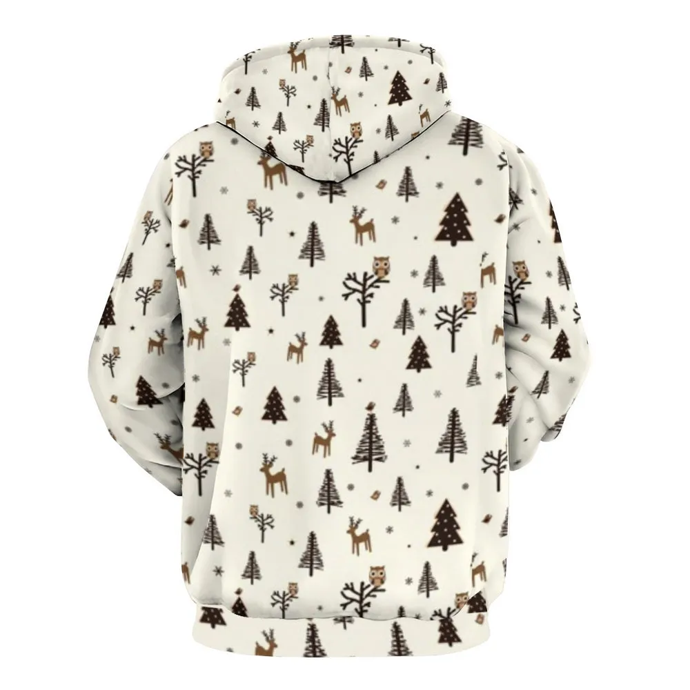 Mens Christmas Tree Graphic Pullover With Kangaroo Pocket Hoodies