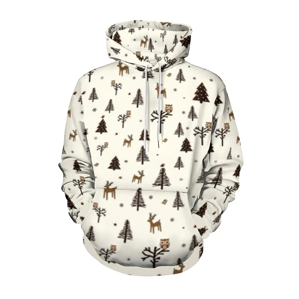 Mens Christmas Tree Graphic Pullover With Kangaroo Pocket Hoodies