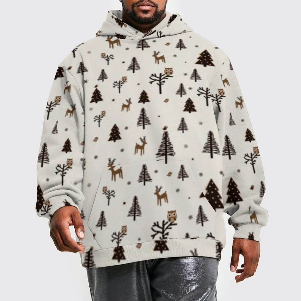 Mens Christmas Tree Graphic Pullover With Kangaroo Pocket Hoodies