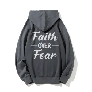 Mens Faith Over Fear Letter Graphic Pullover Hoodies